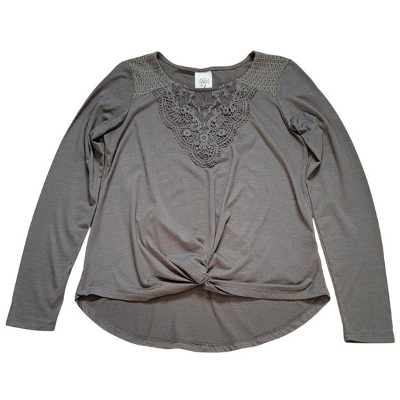 Self Esteem Women's Top Khaki Embroidered Size Small & Faux Tie at Waist (GUC) - Picture 7 of 7